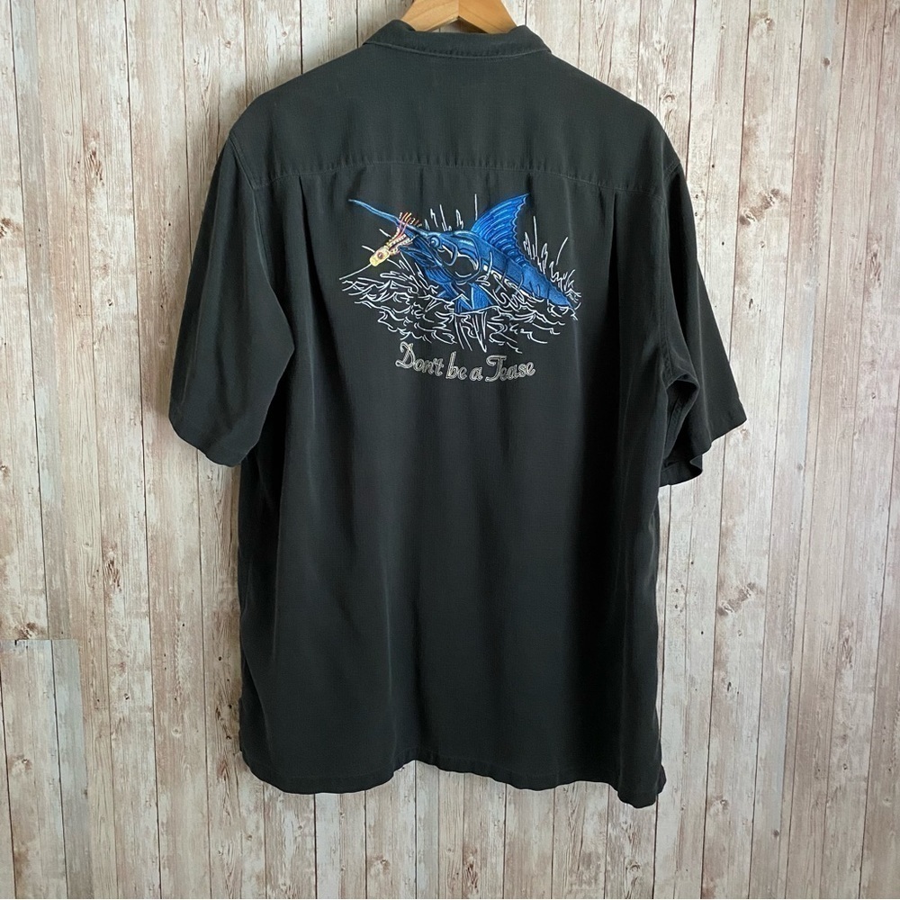 Columbia Don’t Be A Tease Silk Embroidered Sailfish Marlin Short Sleeve Size XL - Picture 7 of 11